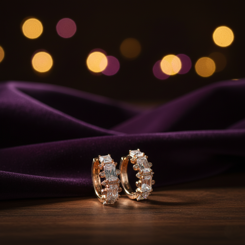 Emerald Cut Zircon Earrings - Rose Gold